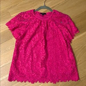 Hot pink lace jcrew blouse short sleeve